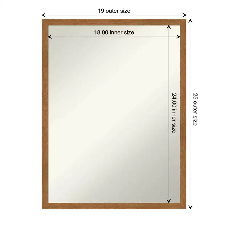 Specchio da parete rettangolare con cornice in legno chiaro, singolo, 19" x 25"