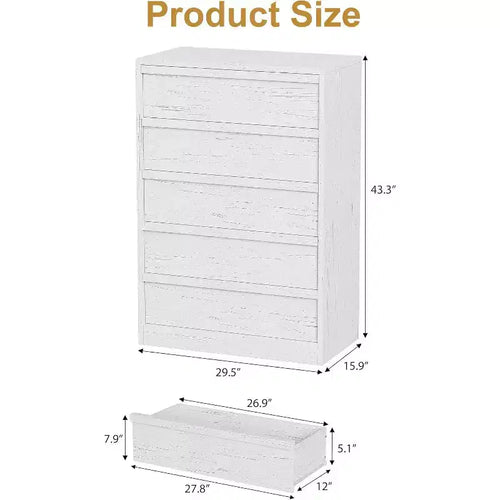 Cassettiera in legno a 5 o 7 cassetti, colore bianco anticato/legno – Uso singolo