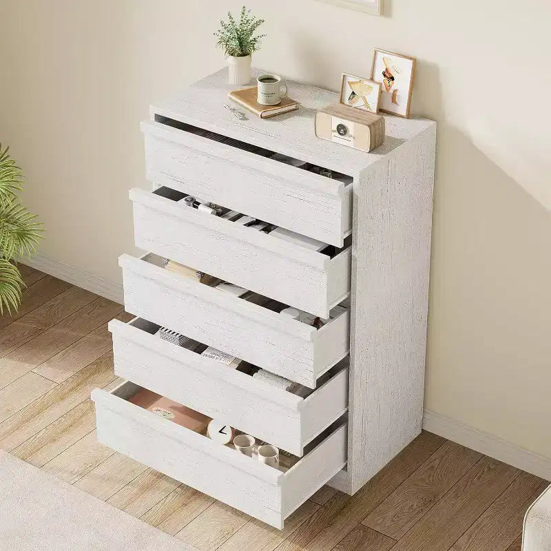 Cassettiera in legno a 5 o 7 cassetti, colore bianco anticato/legno – Uso singolo