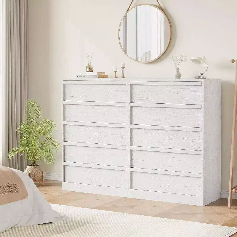 Cassettiera in legno a 5 o 7 cassetti, colore bianco anticato/legno – Uso singolo