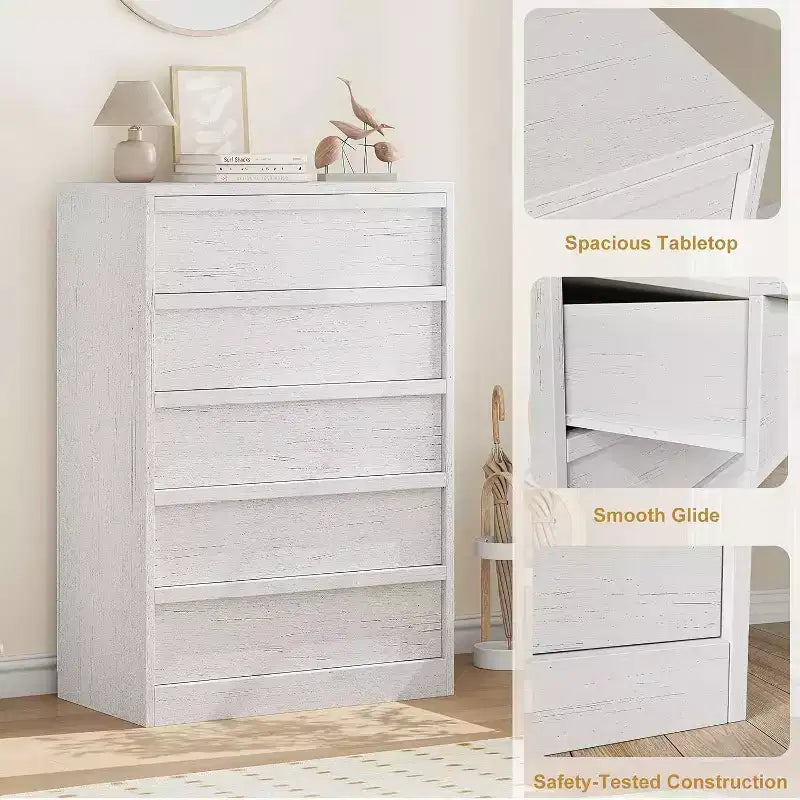 Cassettiera in legno a 5 o 7 cassetti, colore bianco anticato/legno – Uso singolo