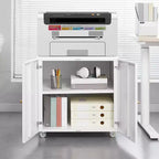 Carrello stampante con rotelle e armadietto, per una persona, bianco/nero