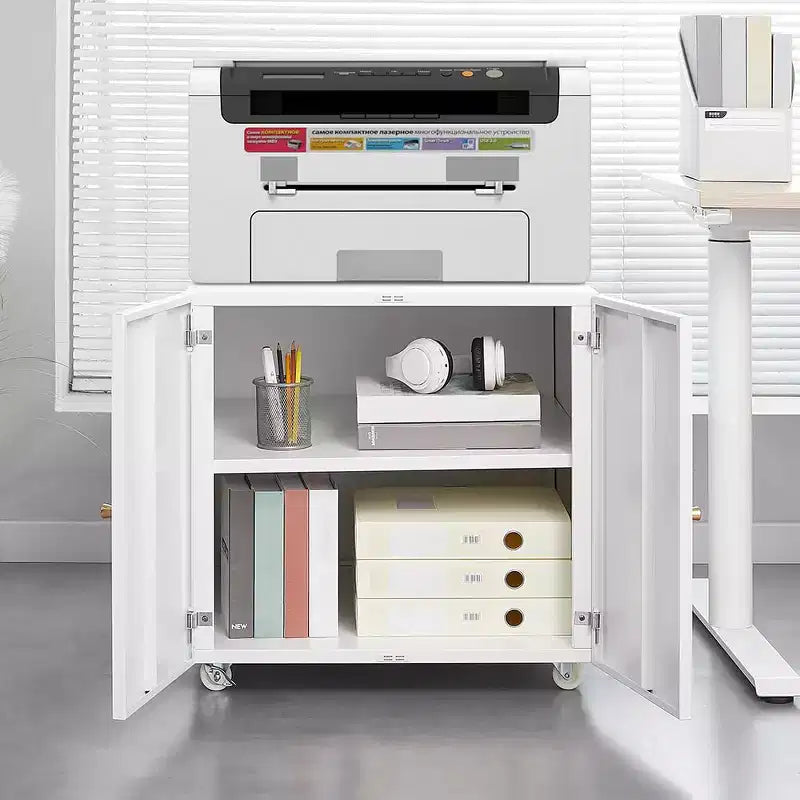 Carrello stampante con rotelle e armadietto, per una persona, bianco/nero