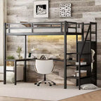 Letto a castello alto Twin XL nero con scrivania a L, 1 persona