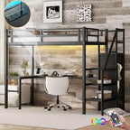 Letto a castello alto Twin XL nero con scrivania a L, 1 persona
