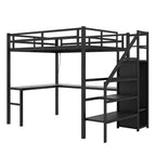 Letto a castello alto Twin XL nero con scrivania a L, 1 persona