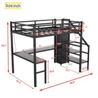 Letto a castello alto Twin XL nero con scrivania a L, 1 persona