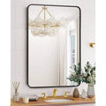 Matte Black Metal Framed Mirror, Stylish Rounded Corner Design, Versatile Vanity Mirror for Bathroom, Hung Horizontally or Vertically