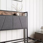 Telaio letto a piattaforma imbottito marrone vintage con testiera contenitore, una piazza e mezza/matrimoniale, 1 persona
