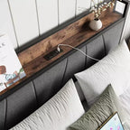 Telaio letto a piattaforma imbottito marrone vintage con testiera contenitore, una piazza e mezza/matrimoniale, 1 persona