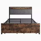 Telaio letto a piattaforma imbottito marrone vintage con testiera contenitore, una piazza e mezza/matrimoniale, 1 persona