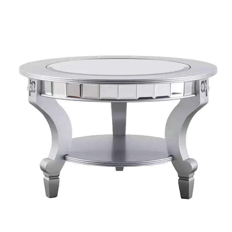 Linsay Mirrored Round Cocktail Table - Silver - SEI