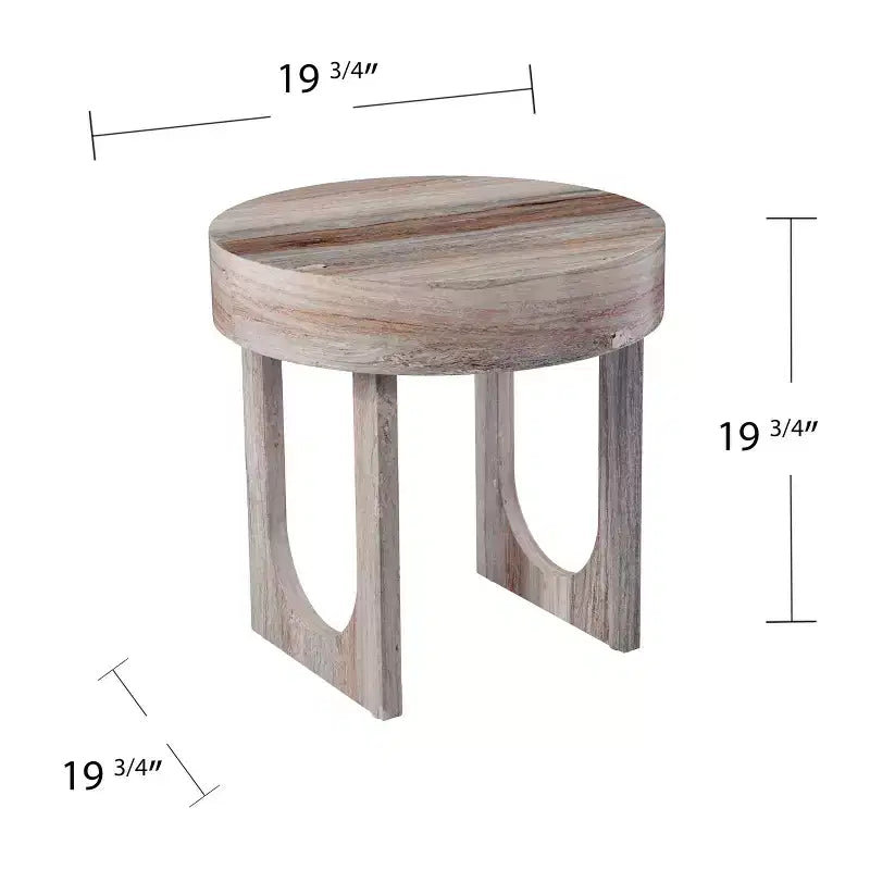 Tavolino rotondo effetto marmo, marrone, gamba ad anello, 1 pezzo