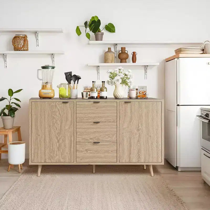 Madia-Buffet in Legno Naturale con 2 Ante e 2 Cassetti, per Adulti