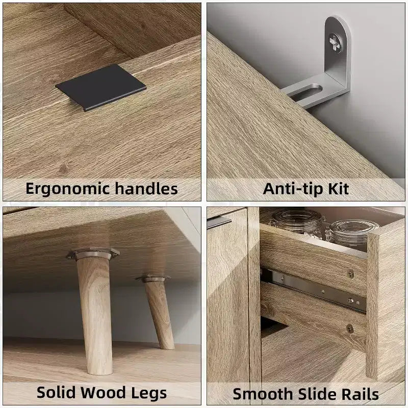 Madia-Buffet in Legno Naturale con 2 Ante e 2 Cassetti, per Adulti