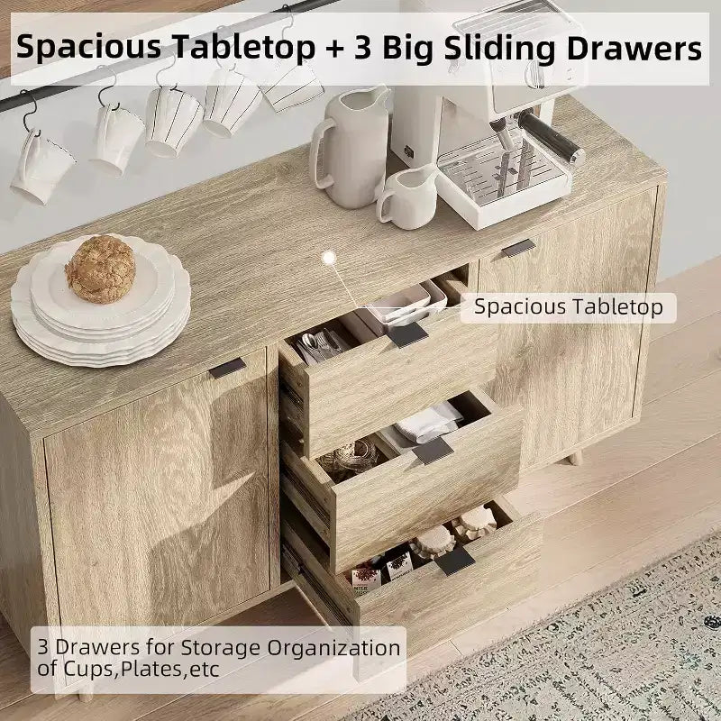 Madia-Buffet in Legno Naturale con 2 Ante e 2 Cassetti, per Adulti
