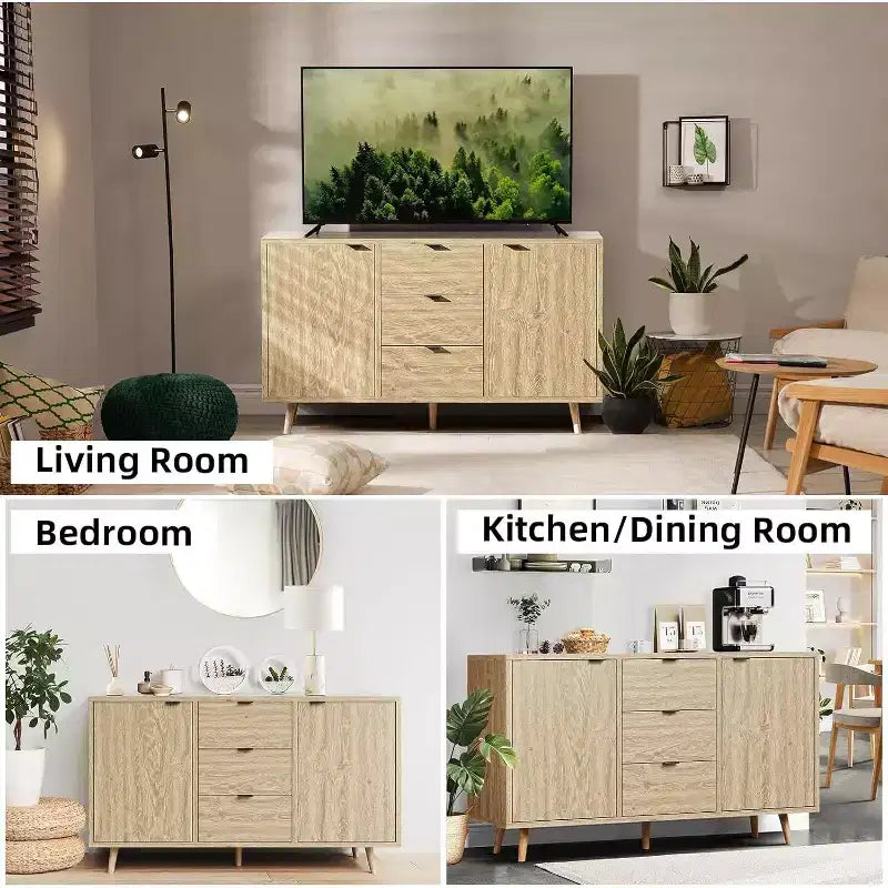 Madia-Buffet in Legno Naturale con 2 Ante e 2 Cassetti, per Adulti