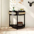 Okak Elegent Half Moon Shape Console Table with Sliding Rattan Doors, Entry Table with Large Shelf, Hallway Table for Living Room, Bedroom