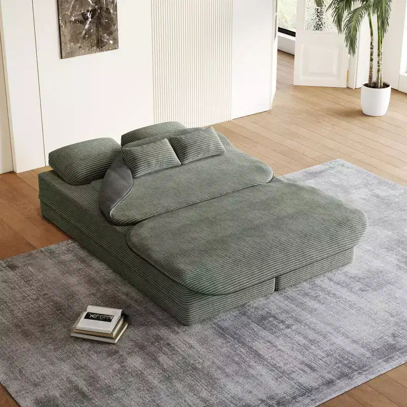 Divano letto pieghevole in velluto a coste beige/verde per 2 persone