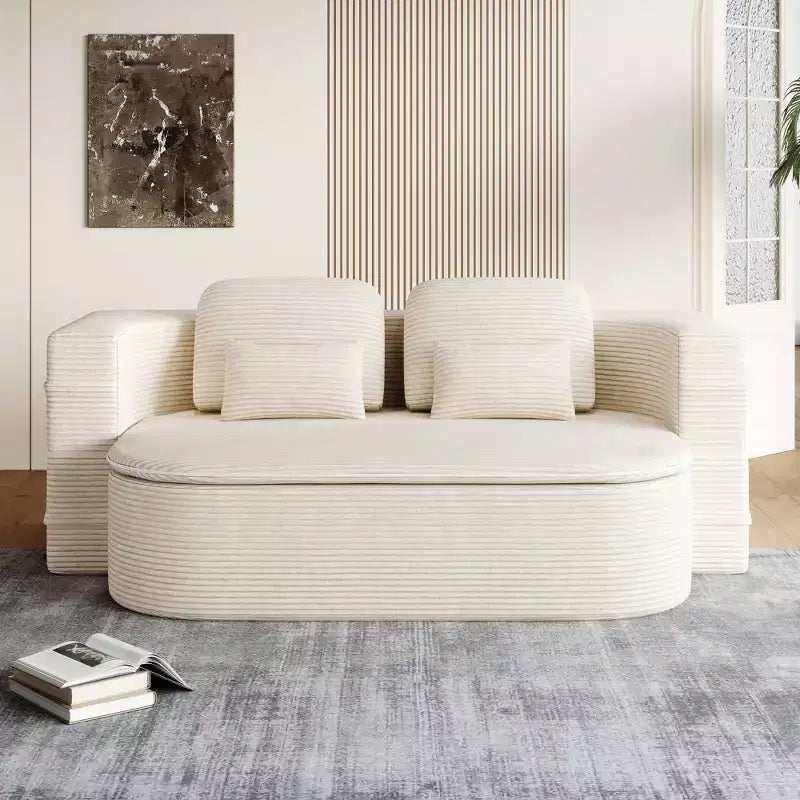 Divano letto pieghevole in velluto a coste beige/verde per 2 persone