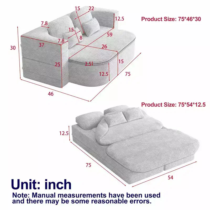 Divano letto pieghevole in velluto a coste beige/verde per 2 persone