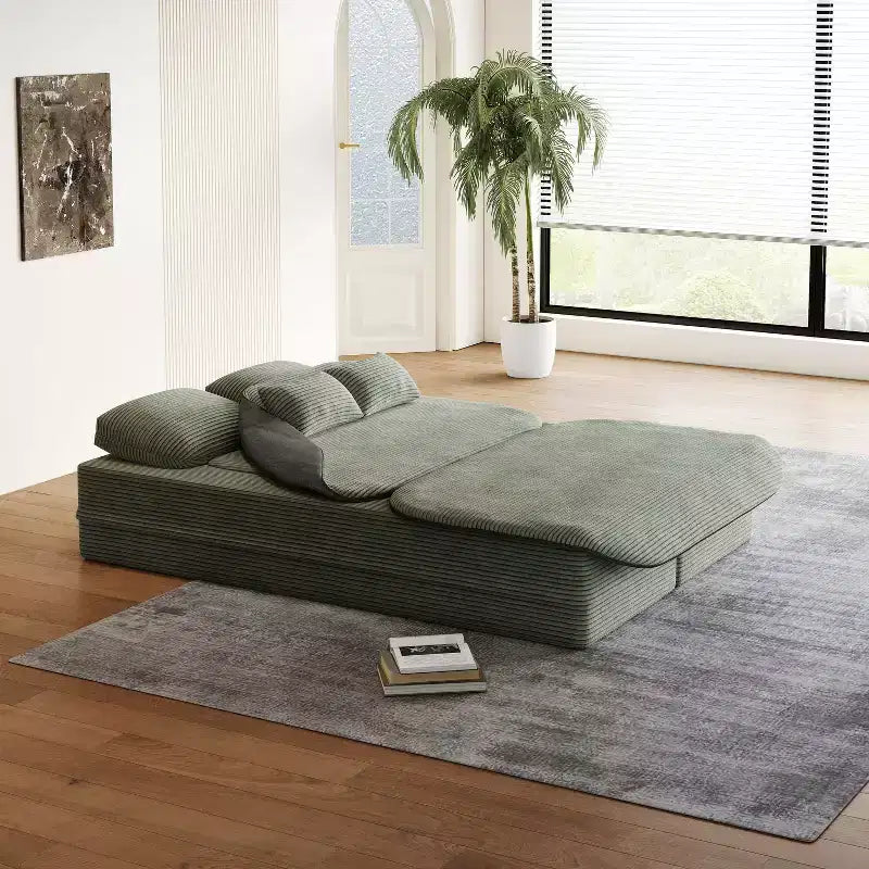 Divano letto pieghevole in velluto a coste beige/verde per 2 persone