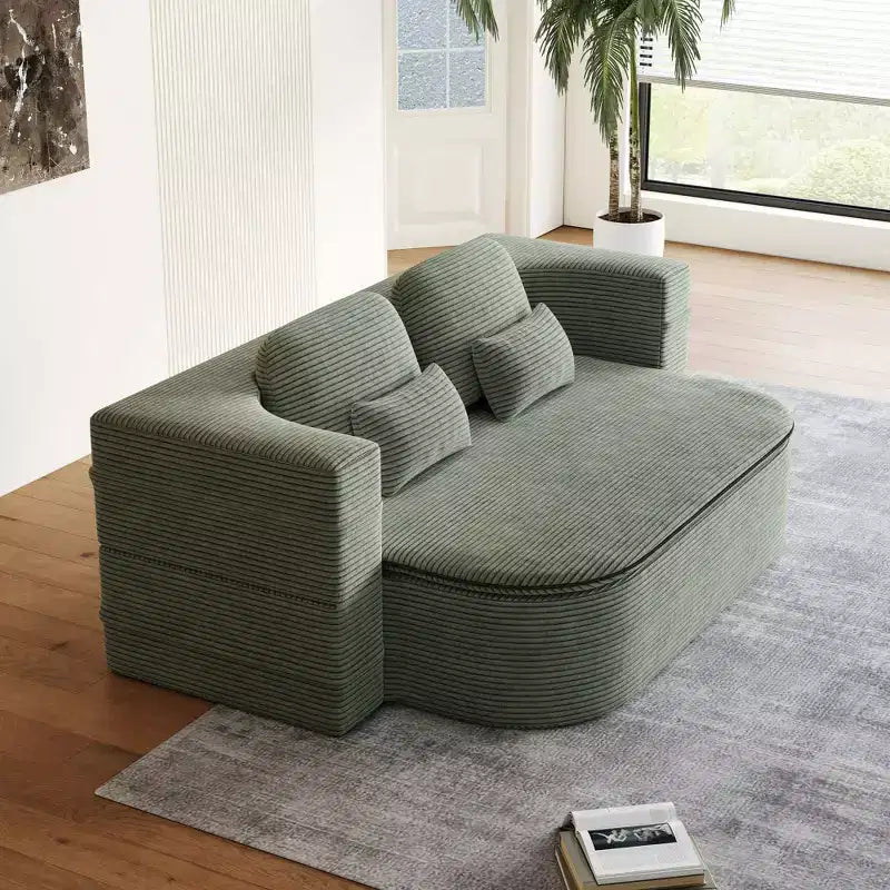 Divano letto pieghevole in velluto a coste beige/verde per 2 persone