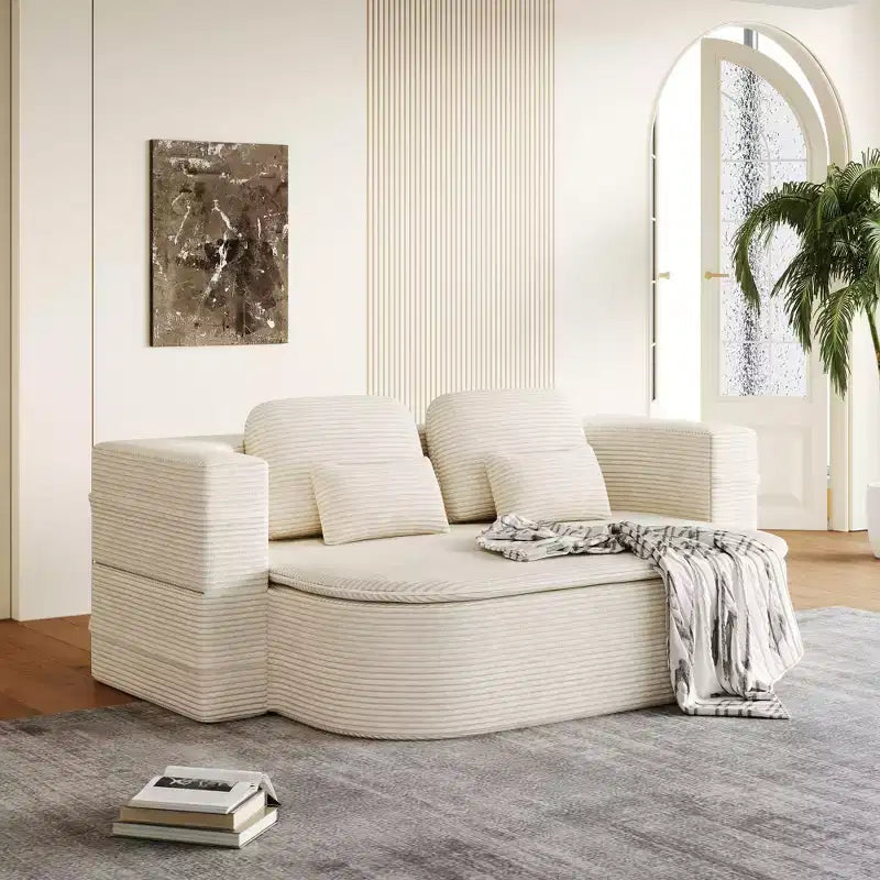 Divano letto pieghevole in velluto a coste beige/verde per 2 persone