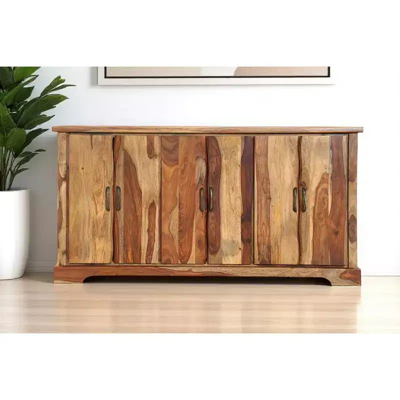 Credenza marrone in legno massello con bordo rustico e 6 ante – 72"