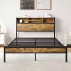 Letto a piattaforma matrimoniale in metallo nero con testiera portaoggetti e stazione di ricarica