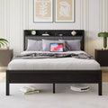 Okak Queen Size Bed Frame with Solid Storage Headboard, Platform Bed with Storage Headboard with Charging Station for Bedroom, Black