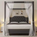 Struttura letto a baldacchino imbottita, Beige e Grigio scuro, matrimoniale francese/matrimoniale, 1 persona