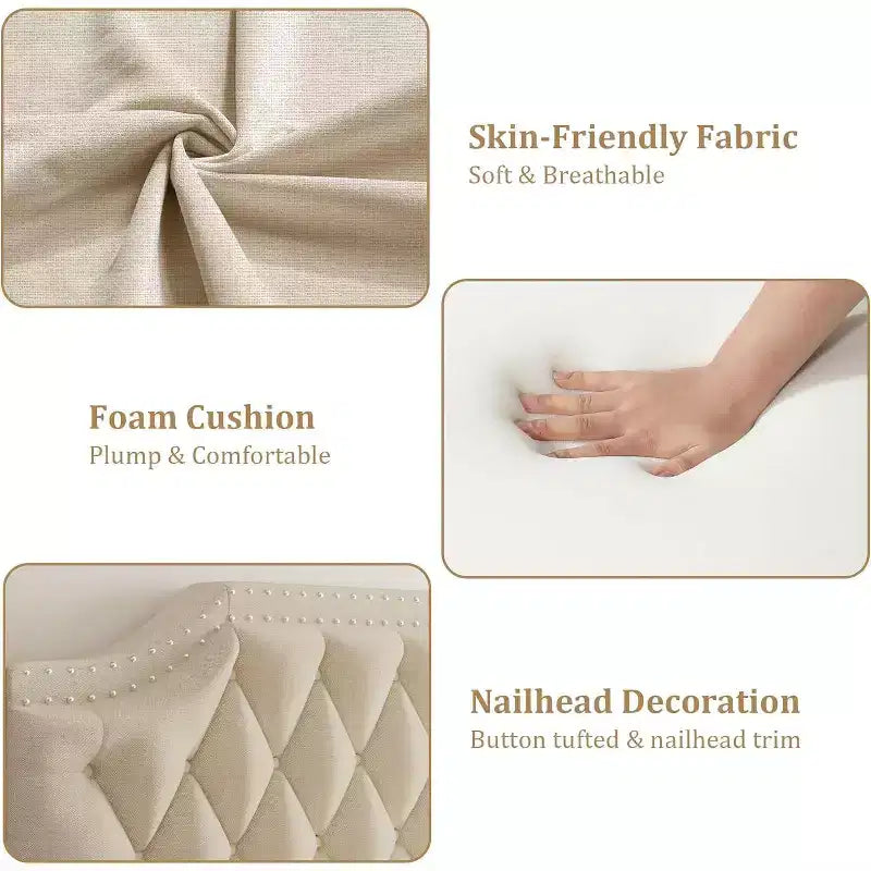 Struttura letto a baldacchino imbottita, Beige e Grigio scuro, matrimoniale francese/matrimoniale, 1 persona