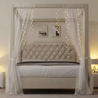 Struttura letto a baldacchino imbottita, Beige e Grigio scuro, matrimoniale francese/matrimoniale, 1 persona