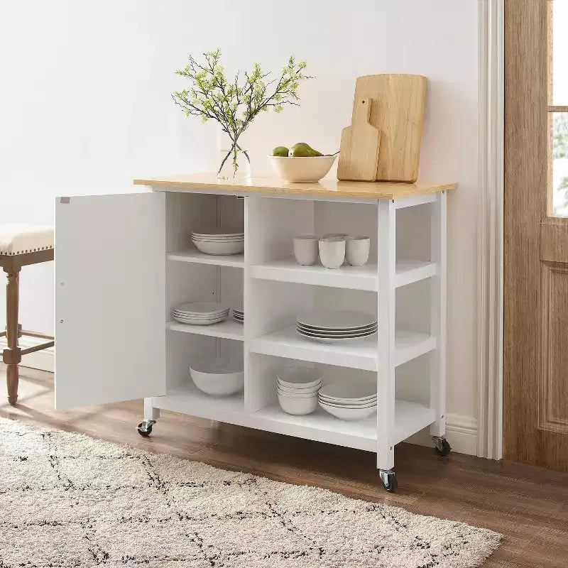 Carrello da Cucina/Isola in Legno Composito Bianco con 5 Ripiani, 1 Persona