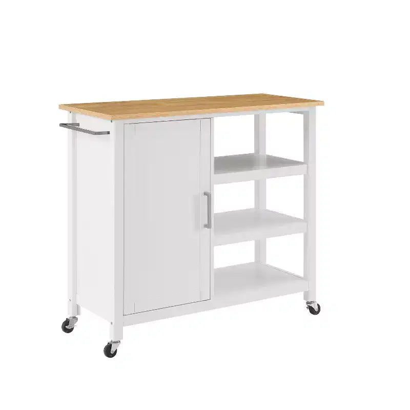 Carrello da Cucina/Isola in Legno Composito Bianco con 5 Ripiani, 1 Persona