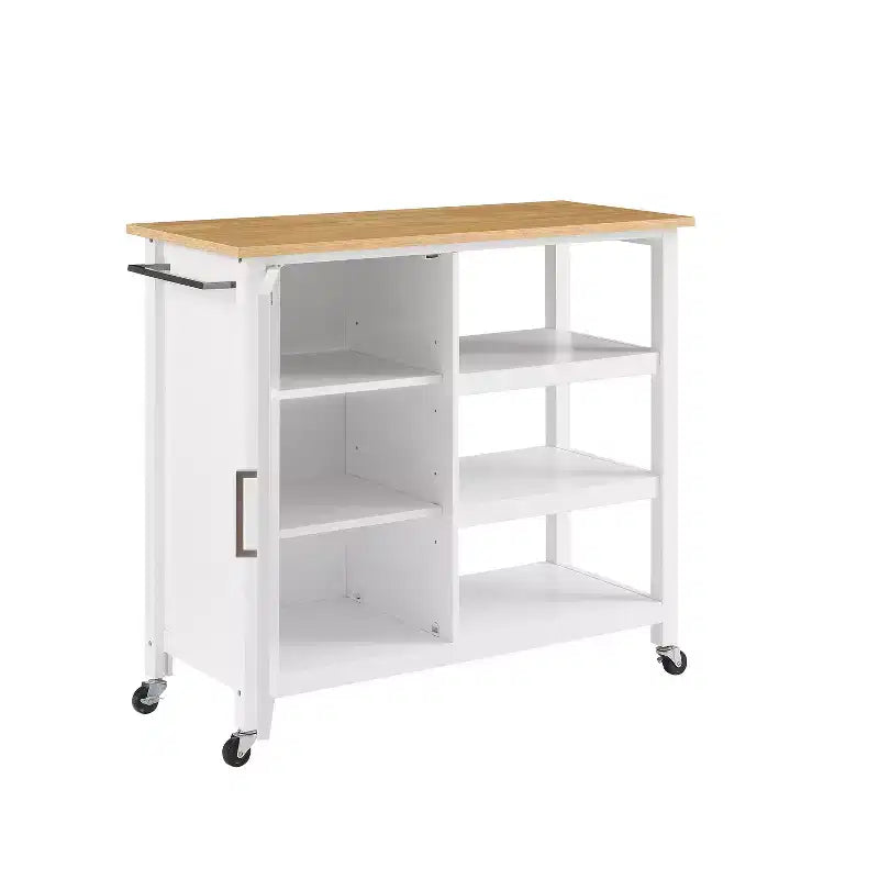 Carrello da Cucina/Isola in Legno Composito Bianco con 5 Ripiani, 1 Persona