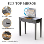 Tavolino da trucco grigio con specchio a scomparsa, monoposto
