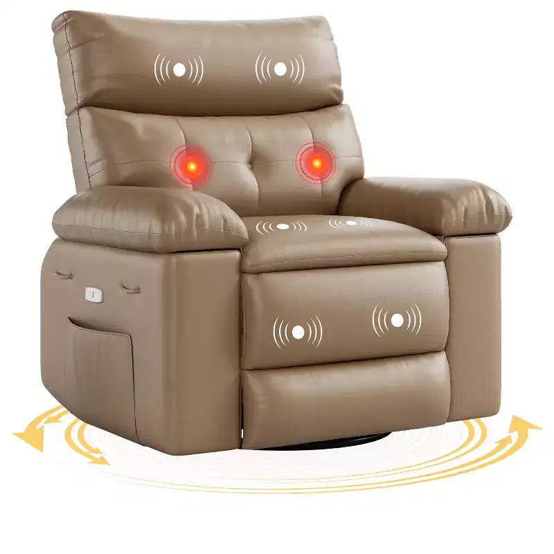 Poltrona reclinabile a dondolo massaggiante retrò bicolore, beige/kaki, monoposto