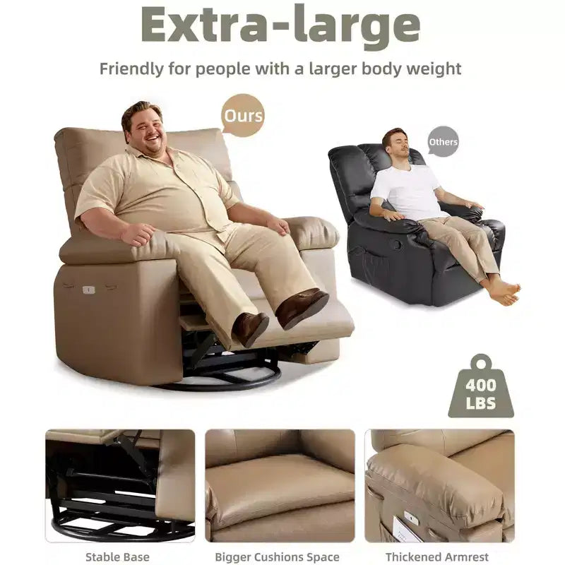 Poltrona reclinabile a dondolo massaggiante retrò bicolore, beige/kaki, monoposto