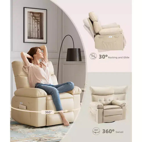 Poltrona reclinabile a dondolo massaggiante retrò bicolore, beige/kaki, monoposto