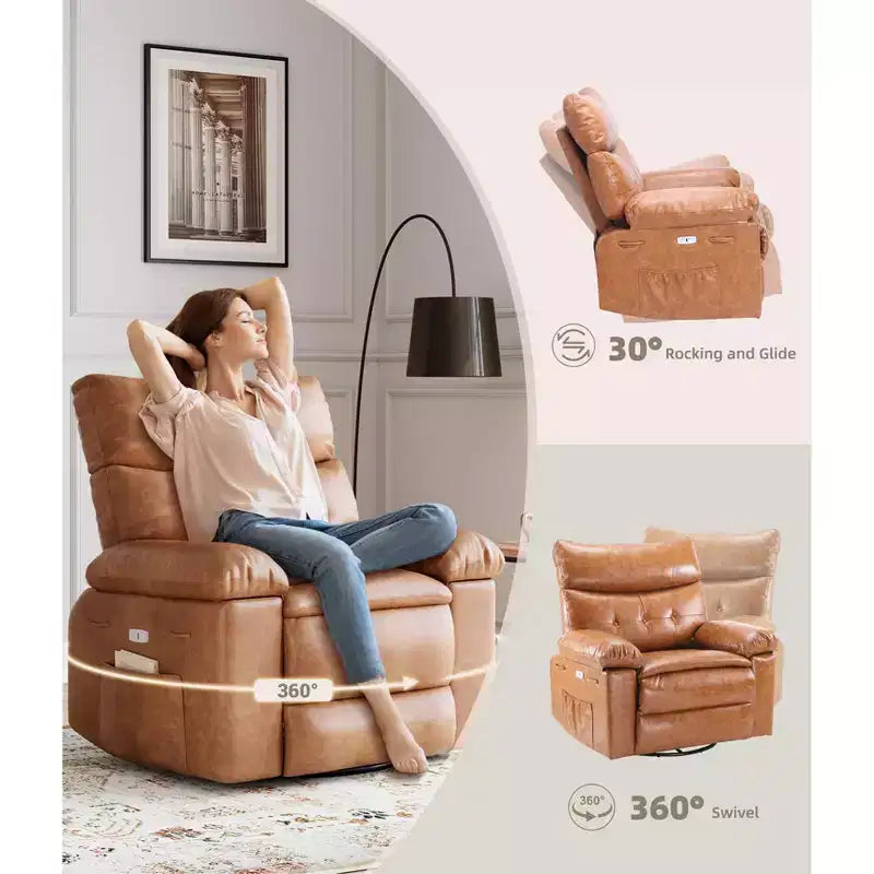 Poltrona reclinabile a dondolo massaggiante retrò bicolore, beige/kaki, monoposto