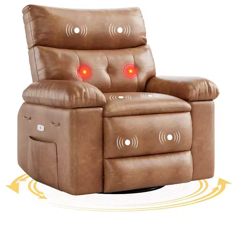 Poltrona reclinabile a dondolo massaggiante retrò bicolore, beige/kaki, monoposto