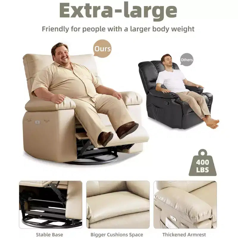 Poltrona reclinabile a dondolo massaggiante retrò bicolore, beige/kaki, monoposto