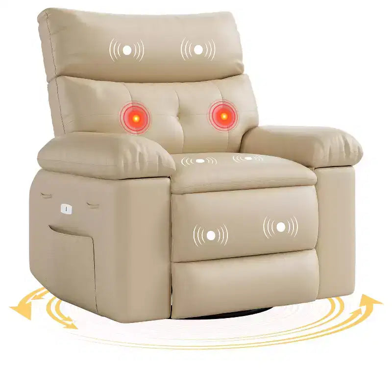 Poltrona reclinabile a dondolo massaggiante retrò bicolore, beige/kaki, monoposto
