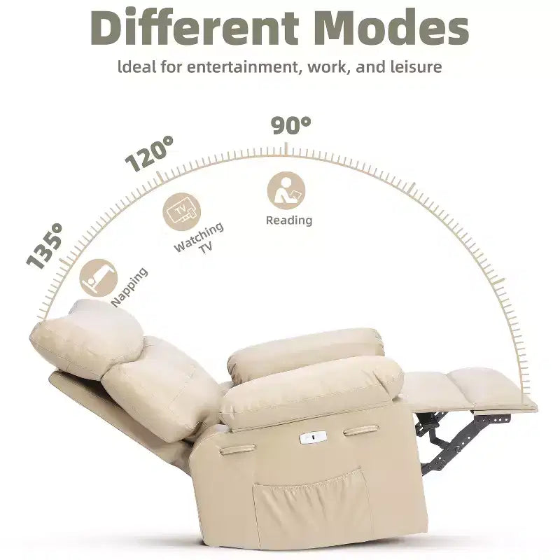 Poltrona reclinabile a dondolo massaggiante retrò bicolore, beige/kaki, monoposto