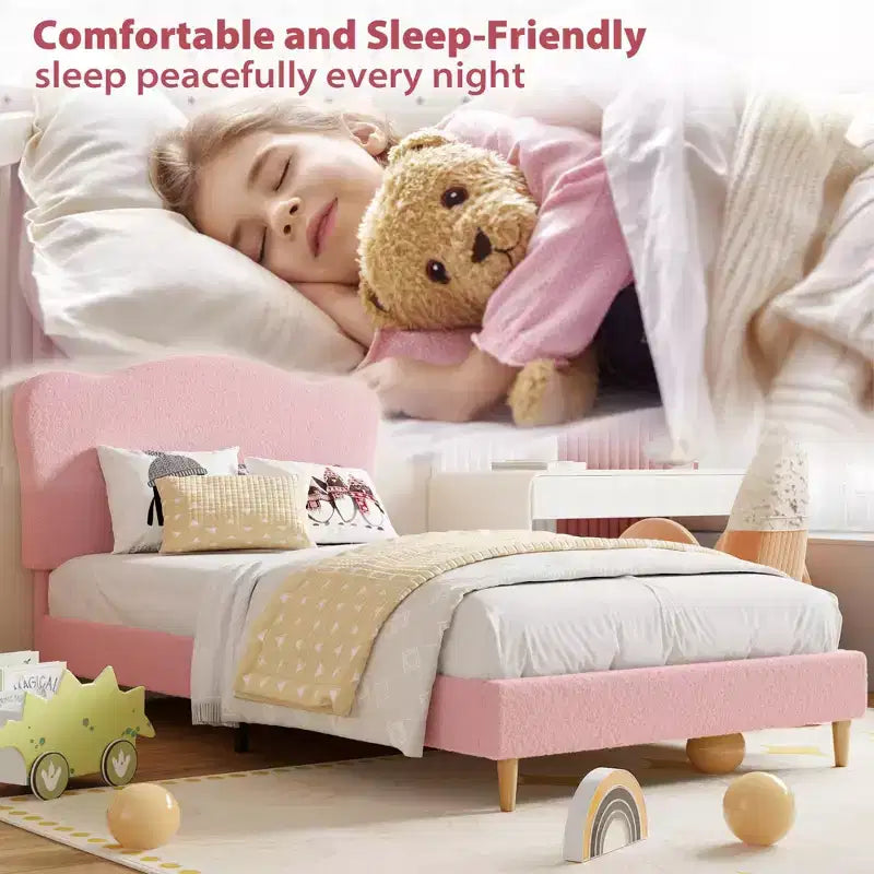 Testiera a conchiglia beige/rosa per letto singolo, rivestimento in velluto, 1 persona, nessun bisogno di rete a doghe