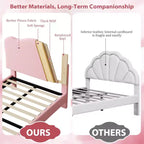 Testiera a conchiglia beige/rosa per letto singolo, rivestimento in velluto, 1 persona, nessun bisogno di rete a doghe