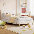 Testiera a conchiglia beige/rosa per letto singolo, rivestimento in velluto, 1 persona, nessun bisogno di rete a doghe