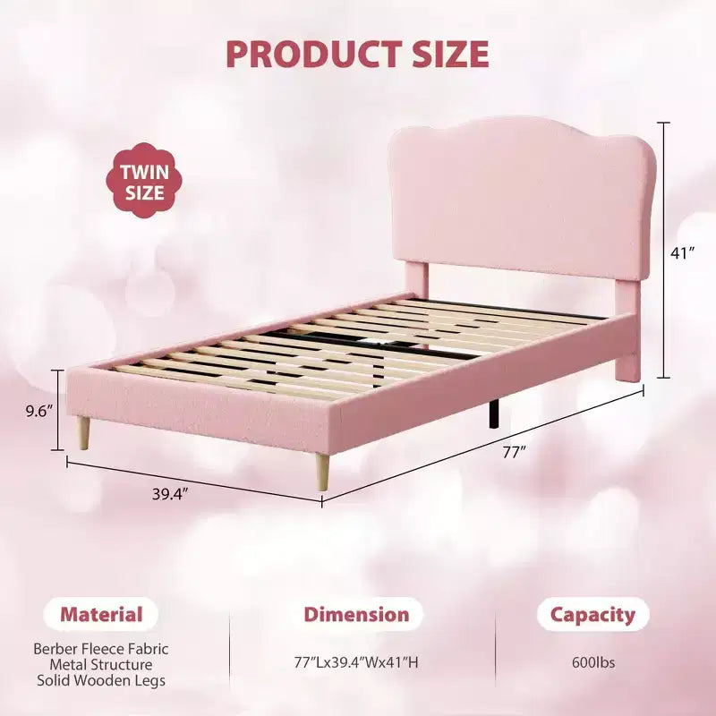 Testiera a conchiglia beige/rosa per letto singolo, rivestimento in velluto, 1 persona, nessun bisogno di rete a doghe